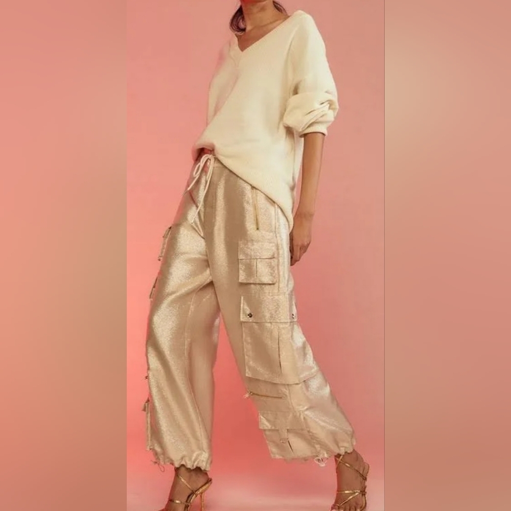 Cynthia Rowley Women's Metallic Cargo Pants in Rose Gold
